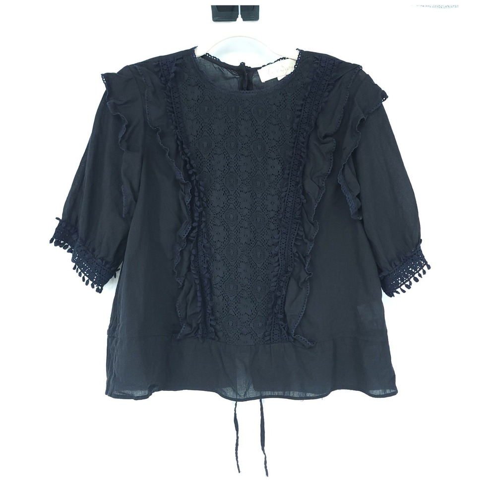 Love Sam Crochet Lace Ruffle Blouse Women S Black Boho Victorian Whimsigoth Top